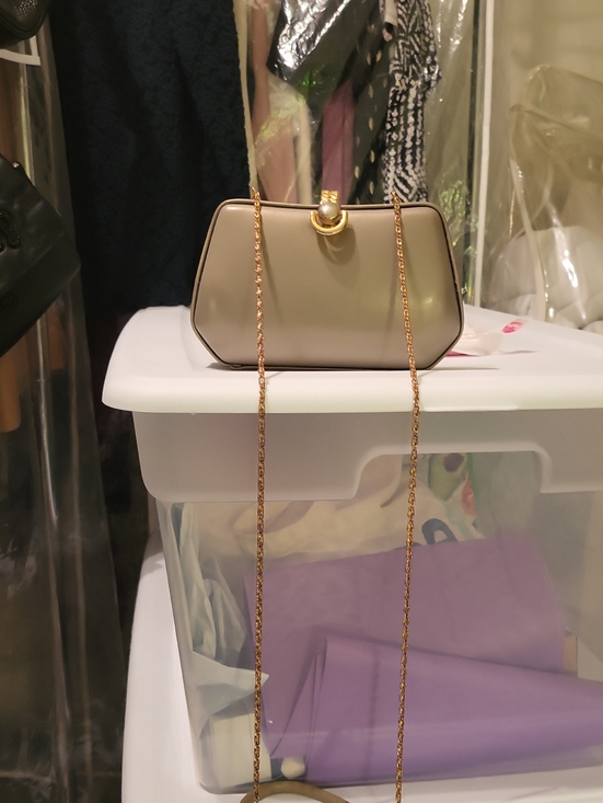 Handbags - Elegant Taupe Crossbody Bag with Gold Chain By Formell By Paris.